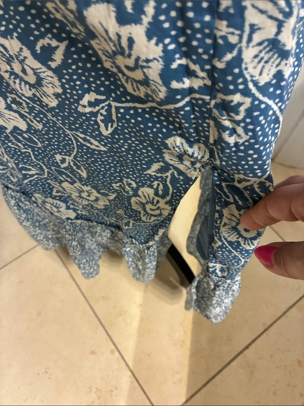 PAIGE Blue and White Floral Maxi Dress with Ruffle Hem Sz S